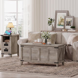 HOOBRO Farmhouse Storage Chest, 47.2" Storage Bench with Geometric Style Front, Toy Chest with Metal Accents and Lift Top, Toy Box Organizer, Sturdy Base, for Living Room, Greige BG124CW01 HOOBRO