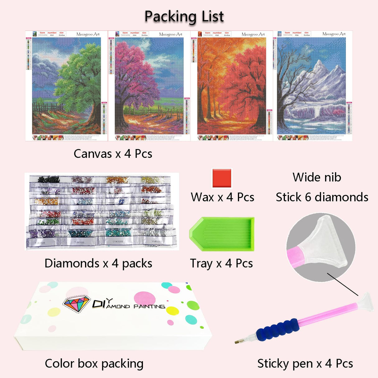 Muzagroo Art 4 Pack 5D Diamond Painting Kits for Adults DIY Diamond Art Kits 4 Seasons Trees Wall Art for Living Room Adults Crafts Diamond Dot Gem Art Kits for Beginners Muzagroo Art