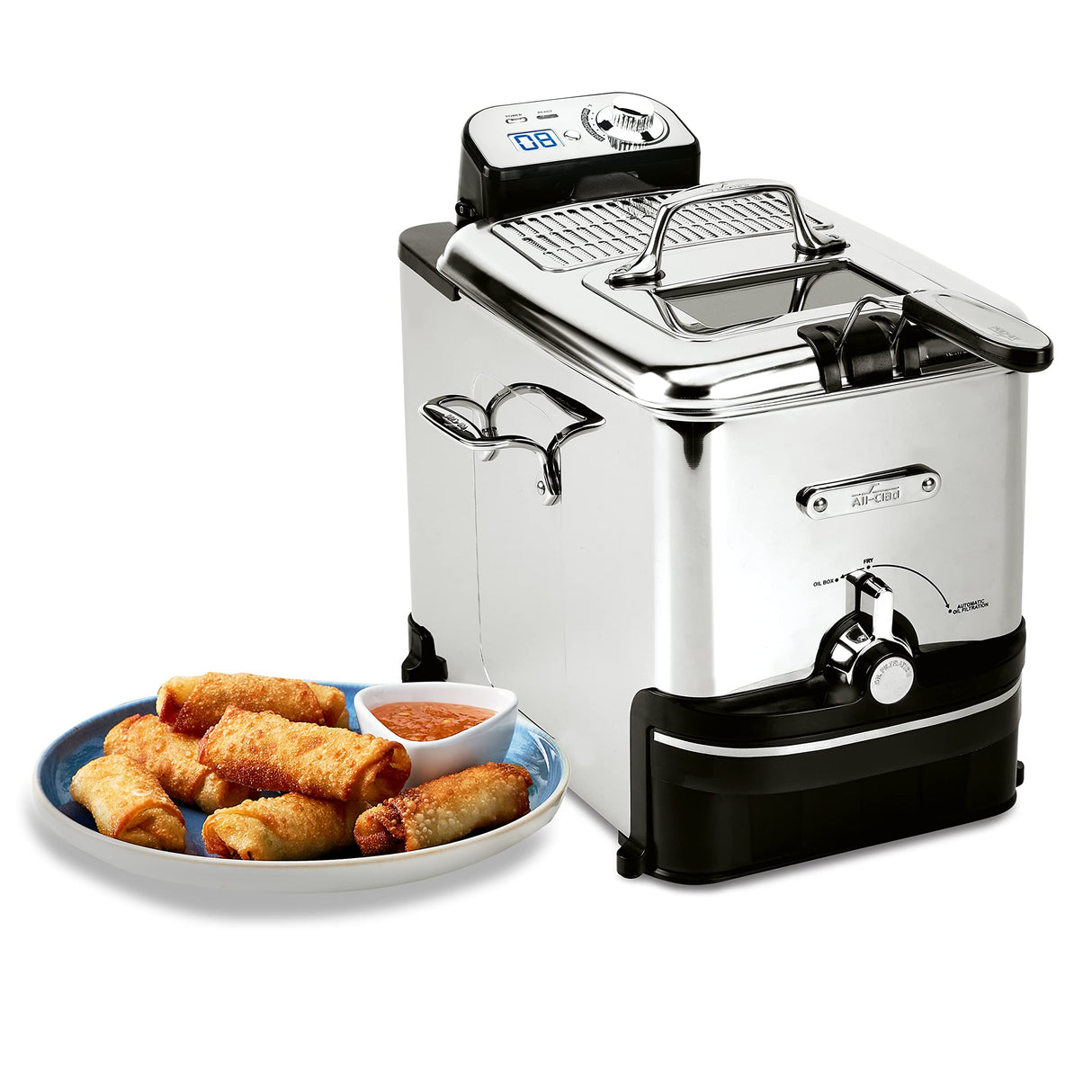 All-Clad Electric Deep Fryer with Basket and Lid, Stainless Steel Deep Fryer for Home Use, 1700W, Dishwasher Safe All-Clad