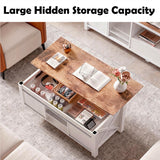 Cakhdry Lift Top Coffee Table with Storage, 47" Farmhouse Coffee Tables with Sliding Barn Door and Lift Tabletop Wooden Rectangle Center Table for Living Room, White Cakhdry