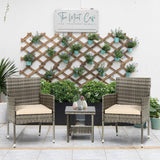 PayLessHere Set of 3 Outdoor Furniture Set Patio Furniture Set Gray Conversation Set with 2 Rattan Chairs Glass Coffee Table for Coffee Bar Poolside Patio Outdoor, Khaki Cushions PayLessHere