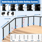 CKE 10ft-15ft Complete Set 36" Cable Railing Post Kit, 3Pack Black Level Drilled Line Posts(35"x2"x2"), Swageless Deck Cable Railing System Kit, 220ft 1/8" Wire Rope(No Handrail), Black Post Kit LPS02 CKE