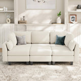 Dowiean Sectional Sleeper Sofa, 6 Seaters Modular Sleeper Sofa Couch, Comfy Sectionals Couches Bed, Convertible Sofas with Ottomans, Modular Sectional Couches for Living Room, Beige Dowiean