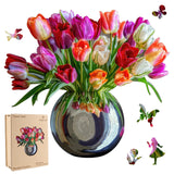 Ruikiyart Wooden Jigsaw Puzzle for Adults Colorful Tulip Vase 200Pcs Unique Shapes Jigsaw Puzzles Great Gift for Adults and Couples on Valentine's Day,Women's Day,Thanksgiving 11.1x12.4 Inches Ruikiyart