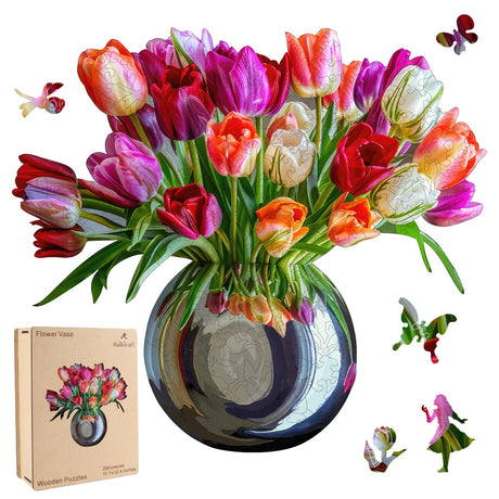 Ruikiyart Wooden Jigsaw Puzzle for Adults Colorful Tulip Vase 200Pcs Unique Shapes Jigsaw Puzzles Great Gift for Adults and Couples on Valentine's Day,Women's Day,Thanksgiving 11.1x12.4 Inches Ruikiyart