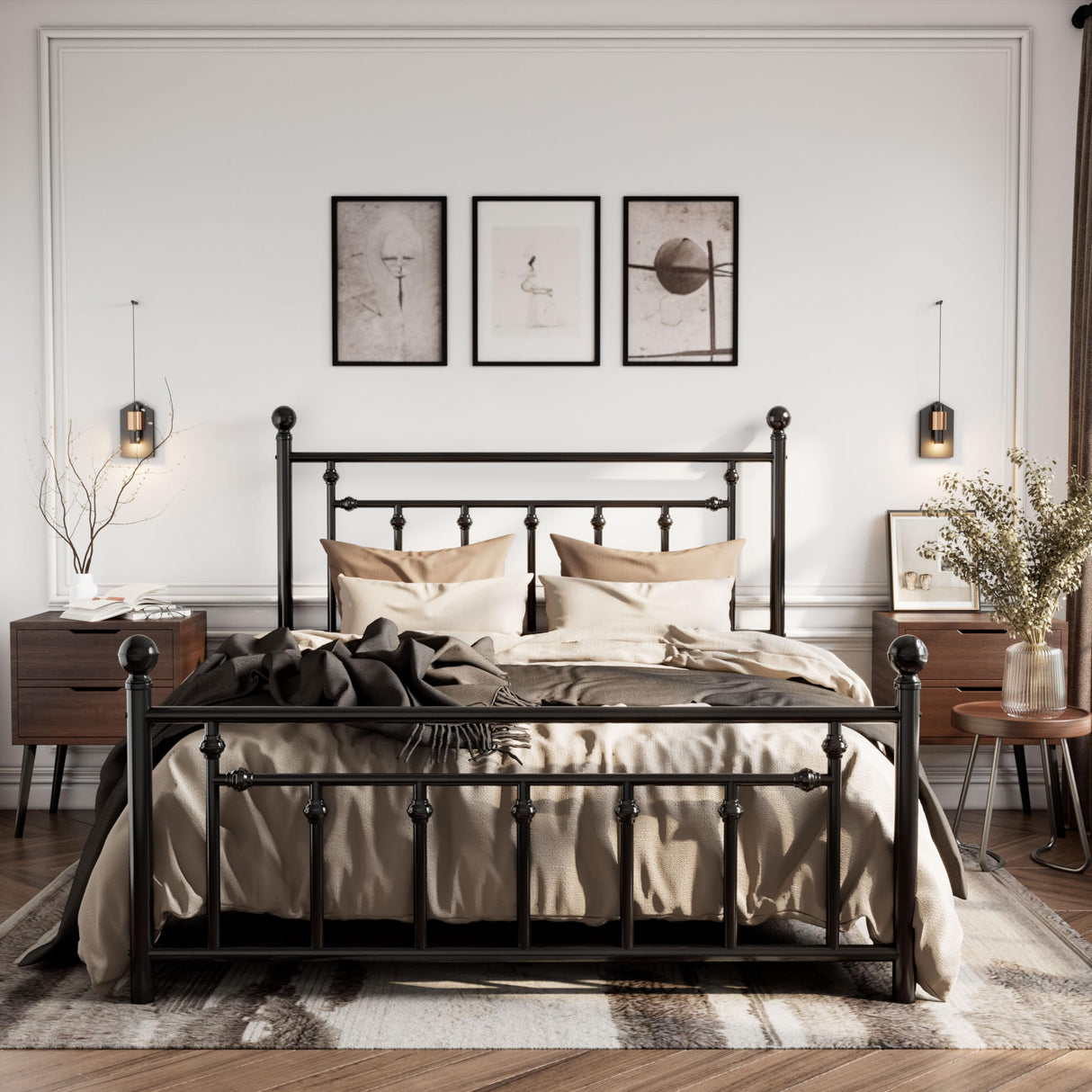 SHA CERLIN 14'' Queen Size Metal Platform Bed Frame/Victorian Headboard and Footboard/Steel Slats Mattress Foundation for Storage/No Box Spring Needed/Noise Free/Black SHA CERLIN