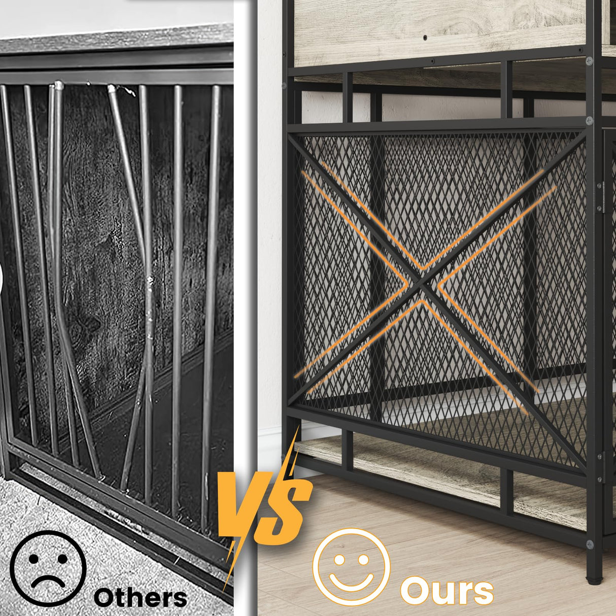 LEMBERI Dog Crate Furniture Large Breed,Wodeen Large Dog Kennel Indoor End Table,Heavy Duty Dog Crate,Decorative Pet Crate Dog Cage (Gray) LEMBERI