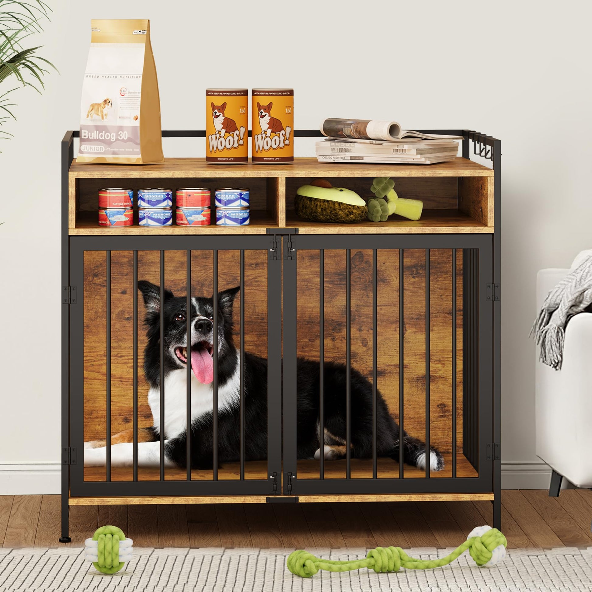 YITAHOME Dog Crate Furniture, 41" Heavy Duty Dog Kennel with 2 Drawers, Wooden Dog Crate End Table for Medium Small Medium Dogs, Rustic Brown - WoodArtSupply