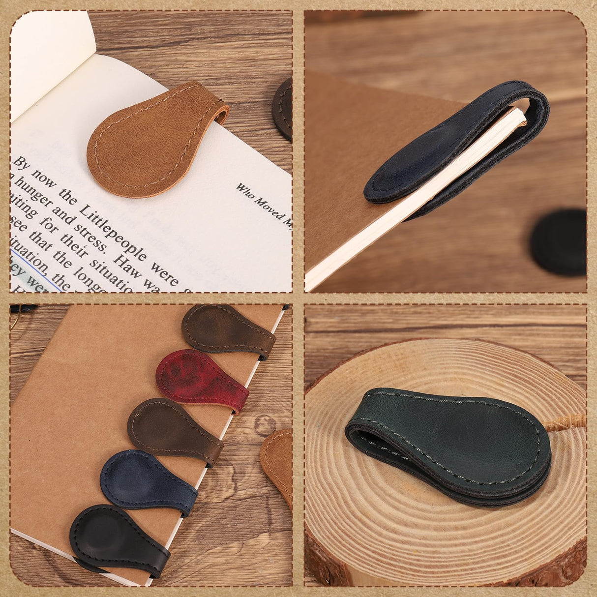 GGSTDDUP 8 Pcs Leather Magnetic Bookmarks,Retro Magnetic Bookmark Holder,Double-Sided Magnetic Buckle for Wallet,PU Leather Bookmark Gift Suitable for Reading Lovers(Dark Colour) GGSTDDUP
