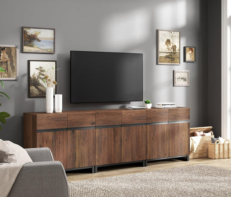WAMPAT Modern TV Stand for TVs up to 100 inch, 3 in 1 Entertainment Center TV Console with Adjustable Shelves and Metal Base for Living Room,Bedroom,Brown WAMPAT