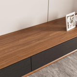 POVISON Modern TV Stand, Media Console with 4 Drawers, Soild Wood Entertainment Center for 75+ 90 Inch TV, Fully-Assembled, Black & Walnut Veneer, 94.5” POVISON