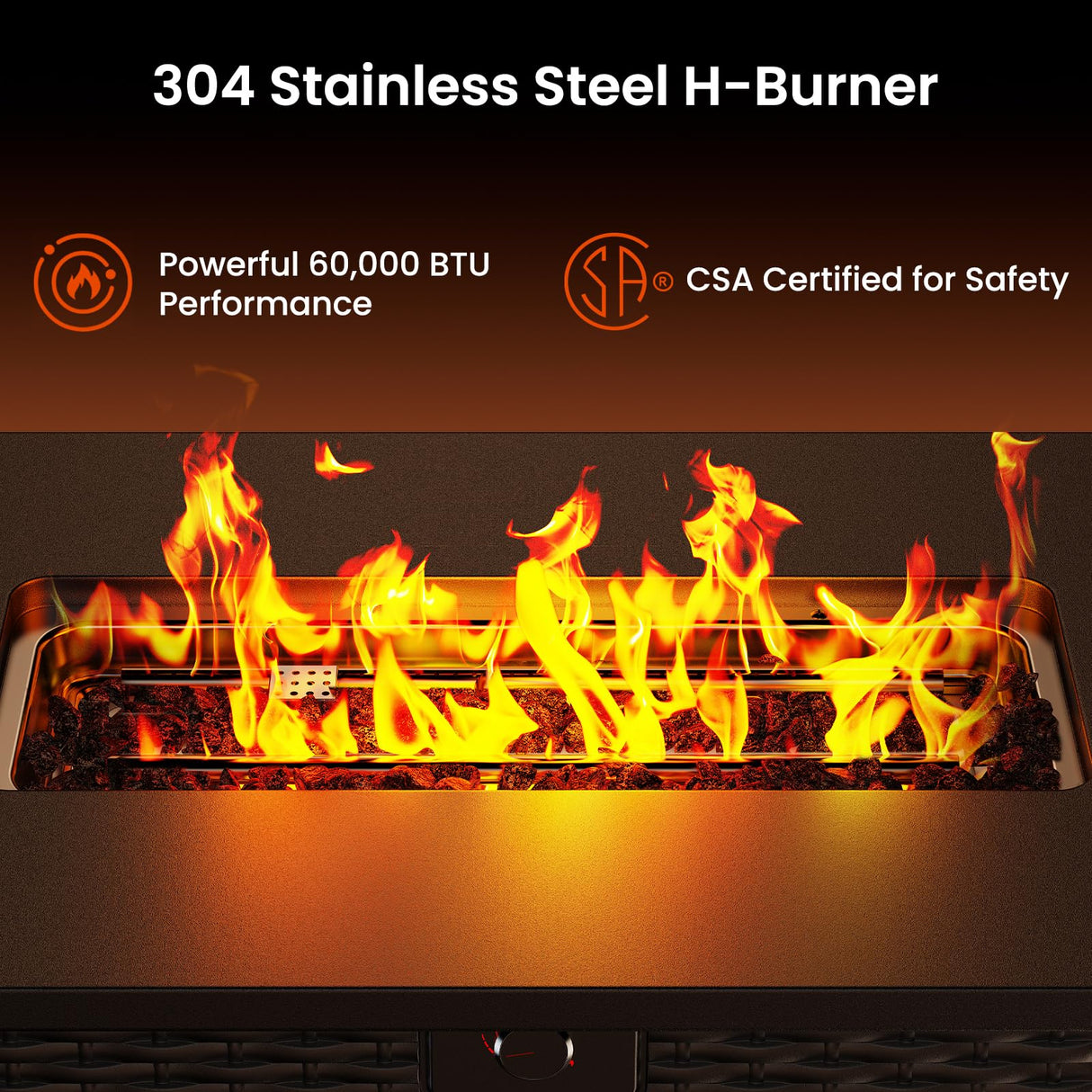 AMADA HOMEFURNISHING 43 Inch Propane Fire Pit Table, 60,000 BTU Gas Fire Pit with Lava Rocks, Waterproof Cover, Removable Lid, Cup Holders, 2-in-1 Fire Table for Patio, Backyard, Garden, Black AMADA HOMEFURNISHING