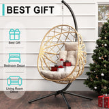 SWITTE Hanging Egg Chair with Stand, Outdoor Egg Swing Chair with Stand, Indoor Wicker Hammock Chair with Cushion for Patio, Garden-Cream SWITTE