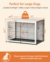Megidok Wooden Dog Crate Furniture with Cushion,Large Dog Crate End Table with Tray, Double Doors Kennels Indoor (37" L*25" W*26" H, Marble White) Megidok