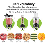 Hamilton Beach Blender for Shakes and Smoothies & Food Processor Combo, With 40oz Glass Jar, Portable Blend-In Travel Cup & 3 Cup Electric Food Chopper Attachment, 700 Watts, Gray & Black (58163) Hamilton Beach