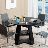 43.3in-59in Extendable Round Conference Table for 4-6 People,Wooden Oval Meeting Room Table with Removable Leaves,Space Saving,Office Table with Storage Shelf for for Office Conference Room Mxtxmy