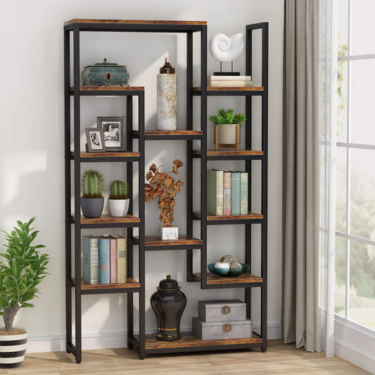 Tribesigns Vintage Industrial 6-Tier Bookshelf - 12-Shelf Tall Bookcase for Home and Office (Brown) - WoodArtSupply