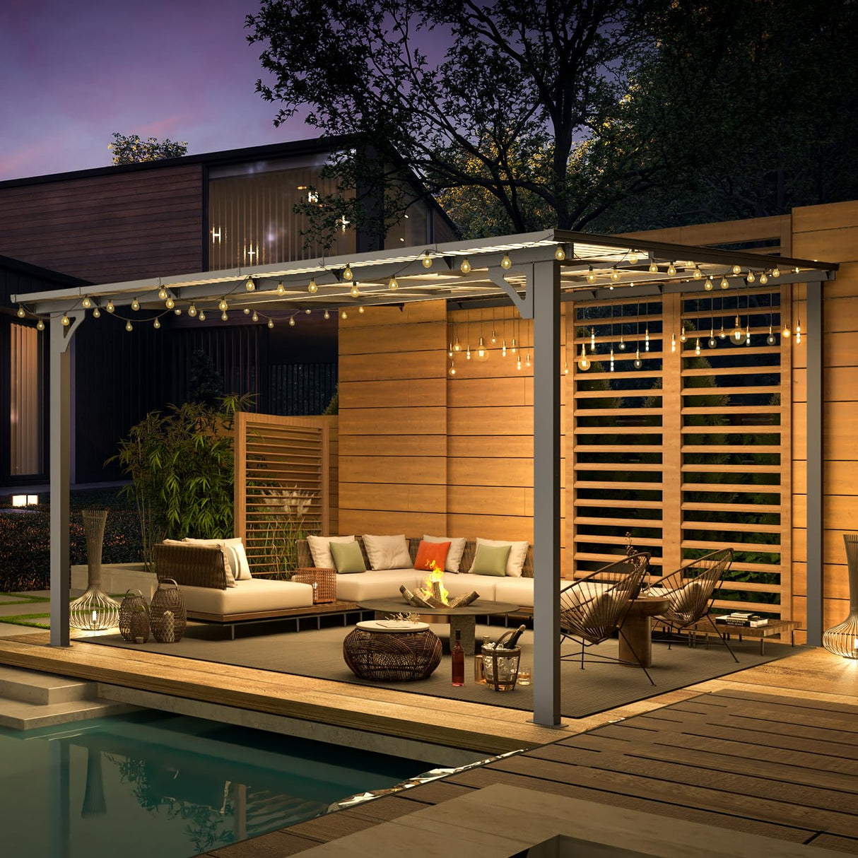 AECOJOY 12' x 12' Gazebo Outdoor Pergola for Patio, Large Wall-Mounted Hard Top Lean to Metal Gazebo Shelter Pergolas and Gazebos Clearance with Patio Roof, Heavy Duty Awnings for Patio, Decks AECOJOY