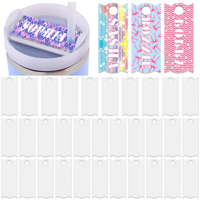 Duufin 32 Pieces Sublimation Name Plate Blanks Acrylic for 30 20 oz Cups Tumblers H2.0 Sublimation Topper Name Labels Personalized Name Tags for Customized Cup Accessories