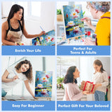 Bowetile Framed Paint by Numbers for Adults Beginners with Wooden Easel, Flowers Lotus Adults' Paint-by-Number Kits on Canvas, Easy DIY Acrylic Number Painting for Home Decor Birthday Gifts, 8x12in Bowetile