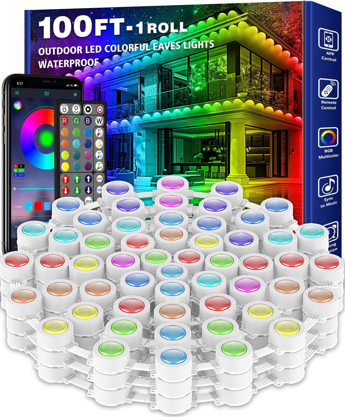 Permanent Outdoor RGB Lights,Waterproof Smart LED Eaves Lights with App/Remote Control,for Christmas and All Holiday Decor,Daily and Accent Lighting,House Roof and Garden Lighting (100FT) SINLEY