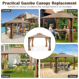 Tangkula 10x12 Ft Gazebo Replacement Canopy Top, Double Tier Canopy Replacement Roof with Air Vent and Drainage Holes, CPAI-84 Outdoor Canopy Top Cover for Garden, Backyard, Patio (Brown) Tangkula