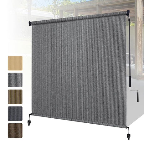Shade&Beyond Outdoor Roller Shades with Splicing Design, 8' W x 8' H Cordless Patio Roll Up Blinds, Exterior Shade Cloth Roll for Porch, Gazebo, Pergola, Balcony, Gray Shade&Beyond