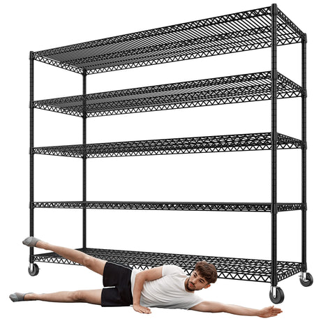 REIBII 73" H Storage Shelves Wire Shelving with Wheels 3200 lbs Heavy Duty Steel Metal Shelving Unit Shelf Rack for Warehouses,Garage, Kitchen, School,Commercial,73" H X 60”W X 18" D REIBII