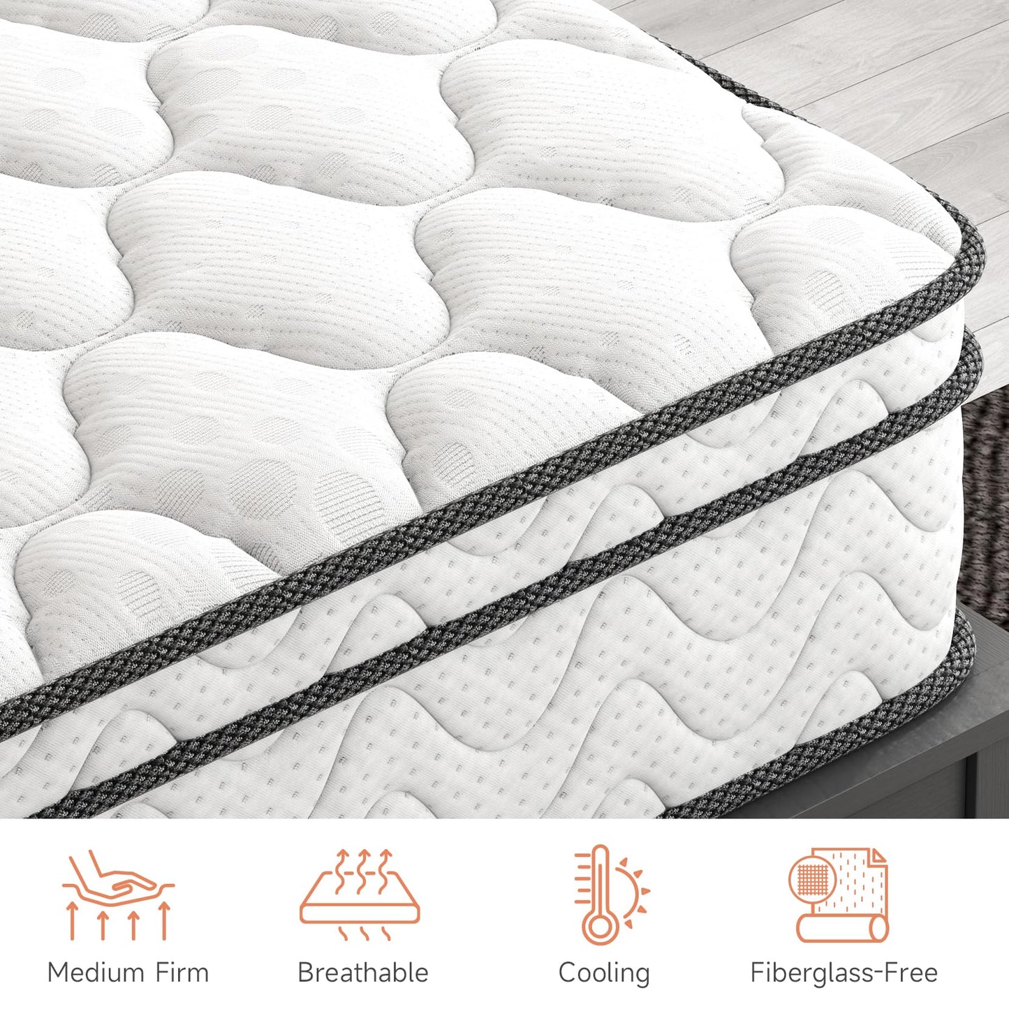 Vesgantti 8 Inch Multilayer Hybrid Full Mattress - Multiple Sizes & Styles Available, Ergonomic Design with Breathable Foam and Pocket Spring/Medium Plush Feel