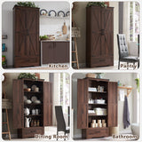 XIASLO 72" Tall Wood Storage Cabinet, Farmhouse Kitchen Pantry Cabinet with Adjustable Shelves & Drawer & Barn Doors, Versatile Storage for Kitchen, Dining Room, Bathroom, Brown XIASLO