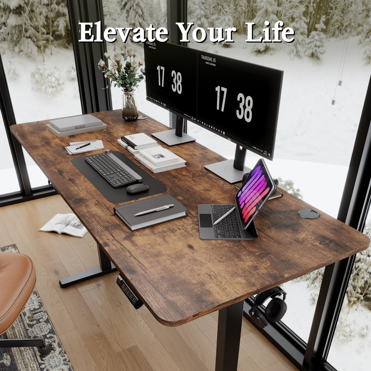 Monomi Electric Standing Desk, 71 x 31.5 inches Height Adjustable Desk, Ergonomic Home Office Sit Stand Up Desk with Memory Preset Controller (Rustic Brown Top/Black Frame) Monomi