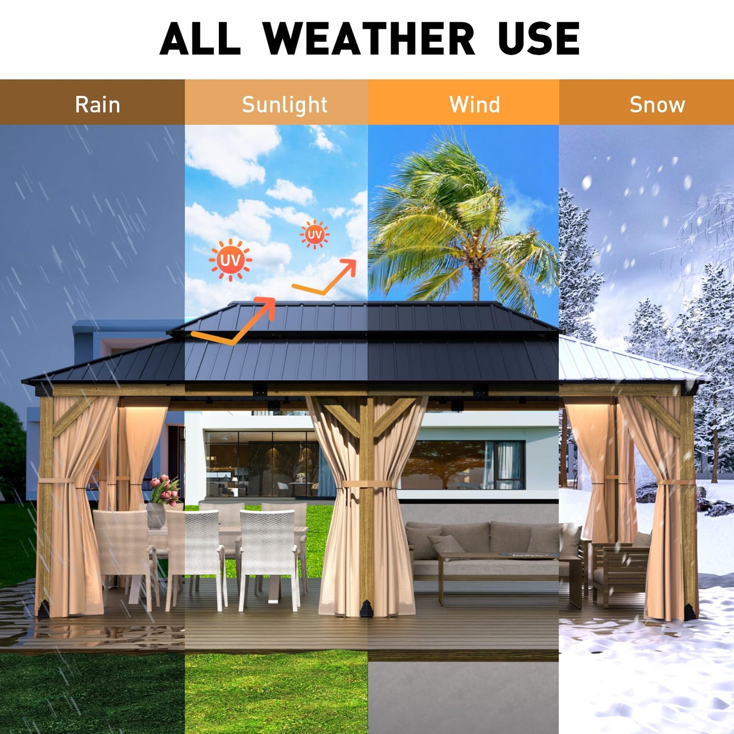 COSIEST 12x20FT Cedar Wood Gazebo, Outdoor Hardtop Gazebo with Galvanized Steel Gable Roof, Wooden Gazebo Pavilion for Patio Backyard Deck Lawn - WoodArtSupply