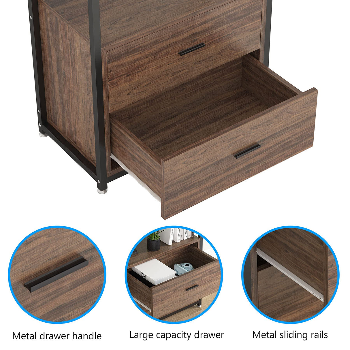 Rustic Industrial Etagere Bookcase with Drawers by Tribesigns Tribesigns