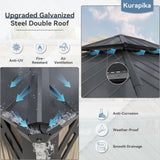 Kurapika 12' x 14' Hardtop Gazebo, Outdoor Metal Gazebo with Galvanized Steel Double Roof Canopy, Curtain and Netting, Aluminum Permanent Pavilion Gazebo for Patio, Backyard, Lawn, Sand Kurapika