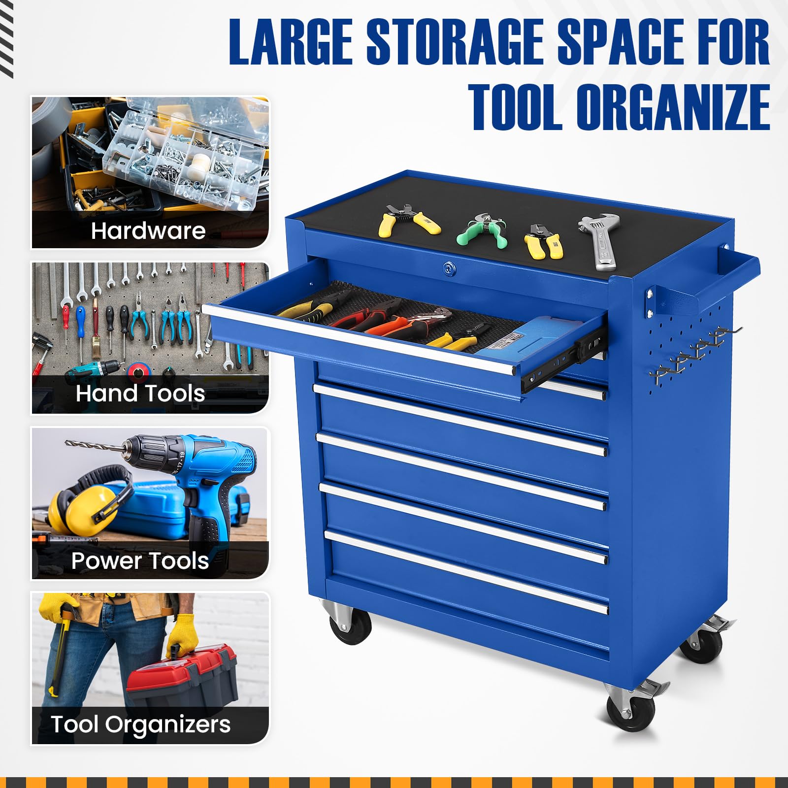 7-Drawer Rolling Tool Chest with Wheels,Tool Cabinet on Wheels with Keyed Locking,Multifunctional Tool Cart on Wheels,Tool Storage Organizer Cabinets for Garage,Warehouse, Repair Shop (Blue) - WoodArtSupply