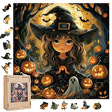 Halloween Wooden Puzzle for Adults 200pcs, Pumpkin Wooden Jigsaw Puzzles(11.3 * 14.4in), Beautiful Wooden Puzzle with Box Birthday Gifts for Adults and Kids Family Game Reouinty