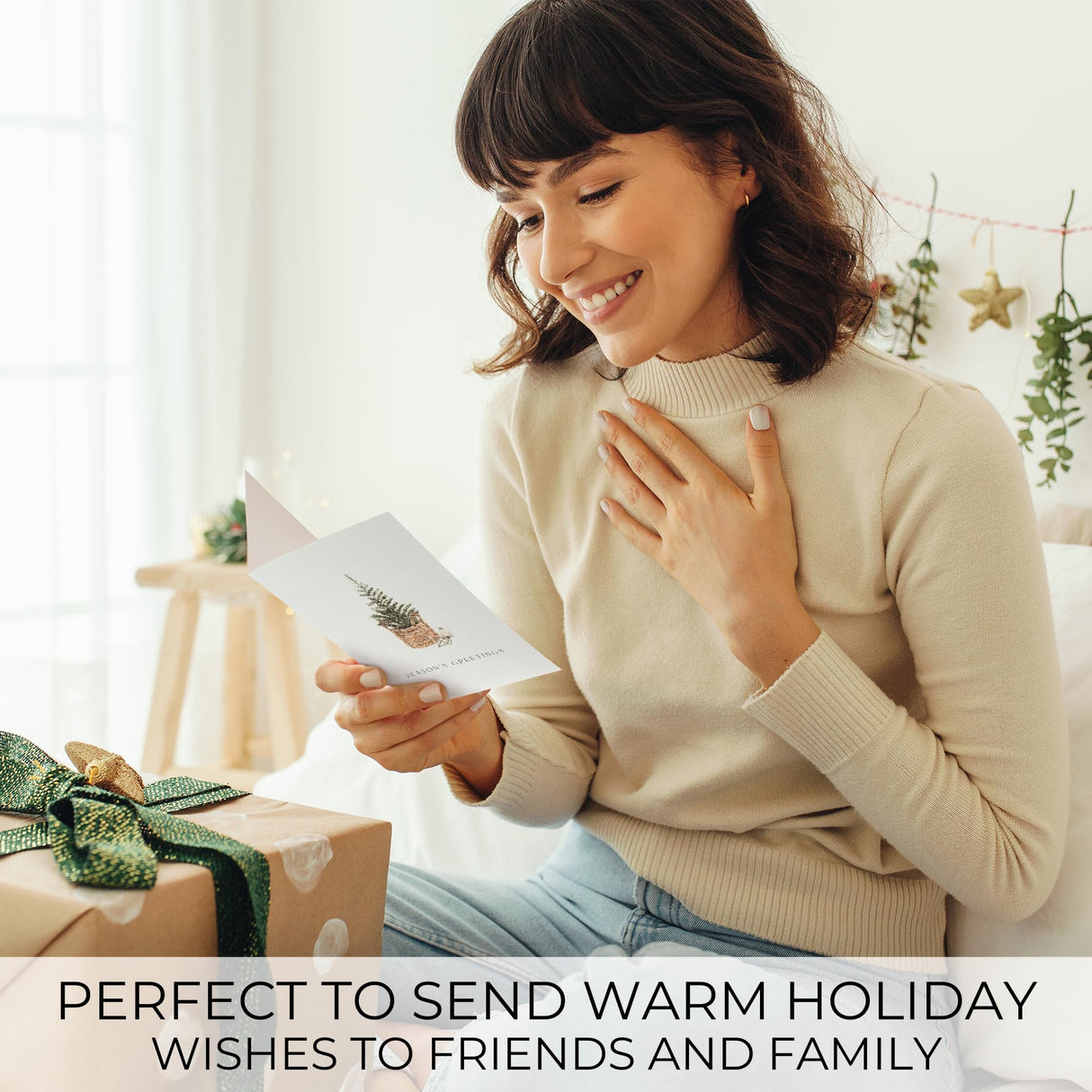 ZICOTO Beautiful Modern Rustic Christmas Cards Set of 20 - Incl. Bulk Envelopes, Matching Stickers And Storage Box - Perfect to Send Warm Holiday Wishes to Friends and Family ZICOTO
