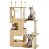Yaheetech Wooden Cat Tree, 53in Modern Cat Tower for Indoor Cats with Scratching Posts Washable Detachable Cushion, Clear Bowl & Teasing Balls, Multi-Level Heavy Duty Cat Condo Furniture for Large Cat Yaheetech