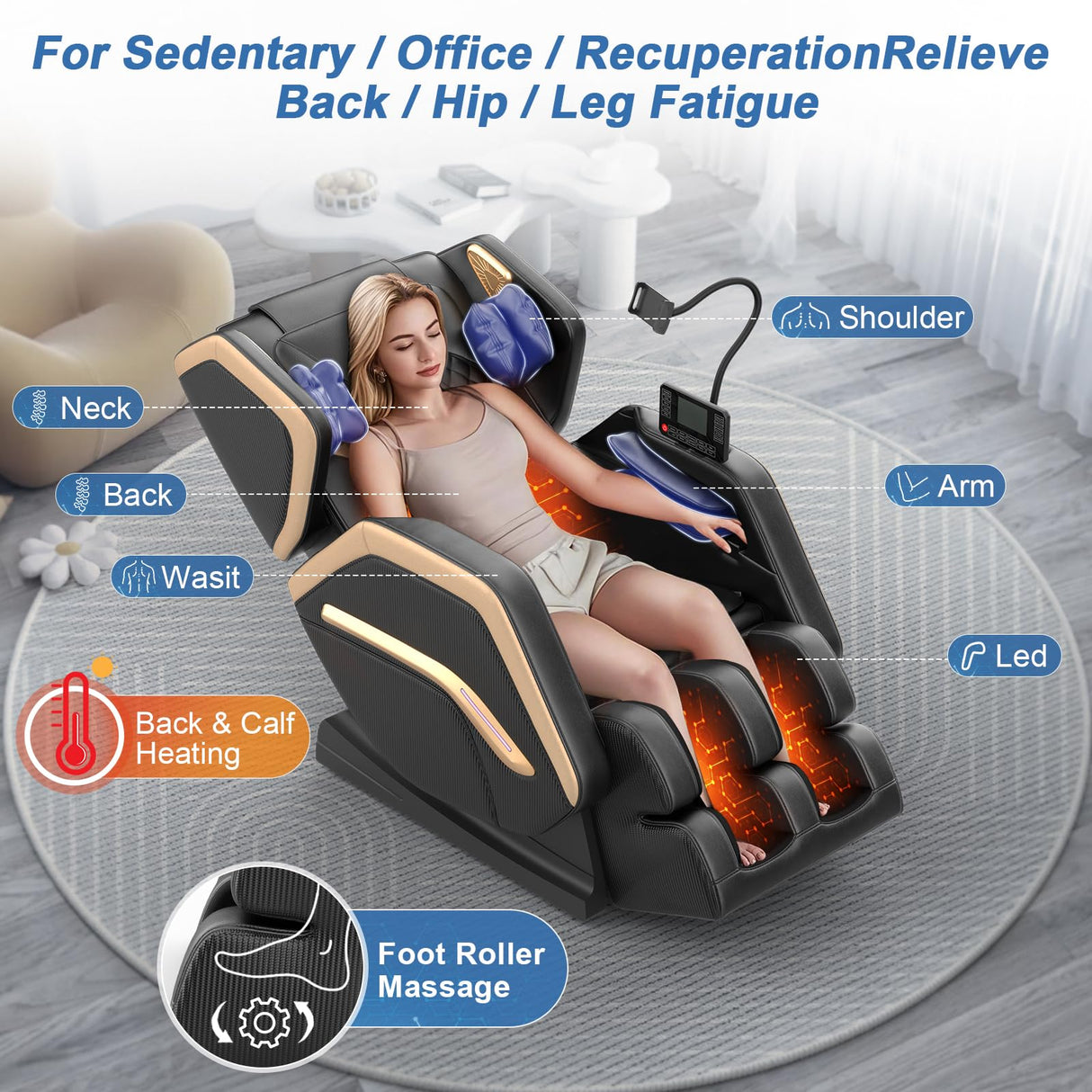 NAGLIFOR Massage Chair Full Body, Zero Gravity Massage Chair 2025 for Back Fatigue with 10 Fixed Rollers, Airbags, Phone Controller, Heating, Bluetooth Speaker, Nightlights for Living Room, Bedroom NAGLIFOR