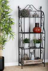 Deco 79 Metal Scroll Indoor Outdoor Tall Folding 4 Shelf Bakers Rack, 25" x 12" x 64", Black Deco 79