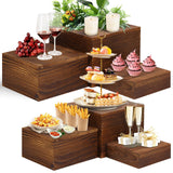 6 Pack Wooden Risers Display Stands Square Buffet Risers for Party Wood Cake Stands Rustic Cupcake Stands Wooden Crates for Display Wood Risers for Decor Wooden Food Display Risers Nesting Risers LEIFEOSH