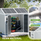 SELLERWE 8x6 FT Resin Shed, Waterproof Outdoor Storage Shed w/Floor, 2 Windows, Double Doors & Vents, Tool Shed for Patio Garden, Lawn, Backyard, Grey SELLERWE