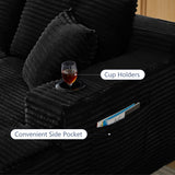 GNIXUU 133.5" Black Corduroy Boneless Sectional Couches for Living Room, Oversized Memory Foam U Shaped Cloud Modular Sectional Sofa with Deep Seat, Cup Holders & Storage Pocket, No Assembly Required GNIXUU