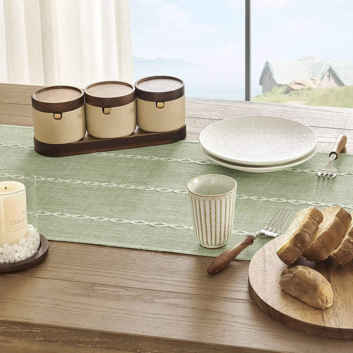 ZeeMart Farmhouse Braided Striped Table Runner, Rustic Sage Green Table Runners 72 Inches Long Boho Home Decor, Desert Sage 15x72 Inches ZeeMart