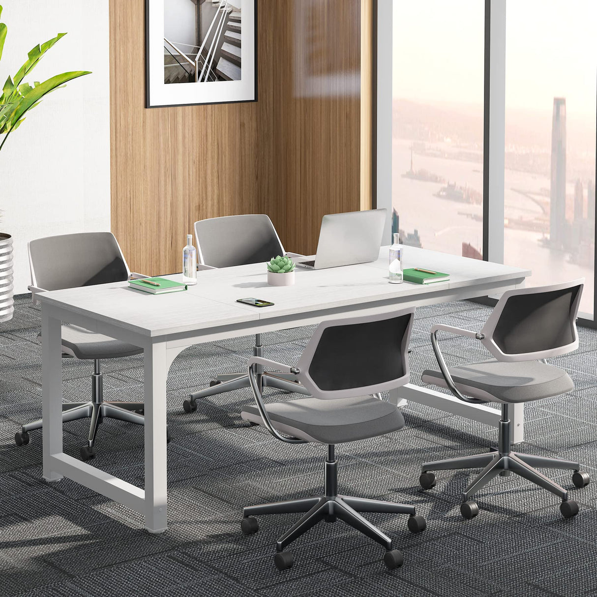 Tribesigns 6FT Conference Table, 70.86" W x 31.49" D Meeting Room Table Boardroom Desk for Office Conference Room, Splicing Board with Metal Frame, White Tribesigns