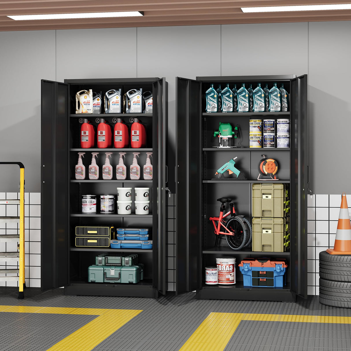 DEVAISE Metal Garage Storage Cabinet with 2 Doors and 5 Adjustable Shelves, 71'' Black Lockable Steel File Cabinet for Garage, Home, Office, Shool, Gym DEVAISE