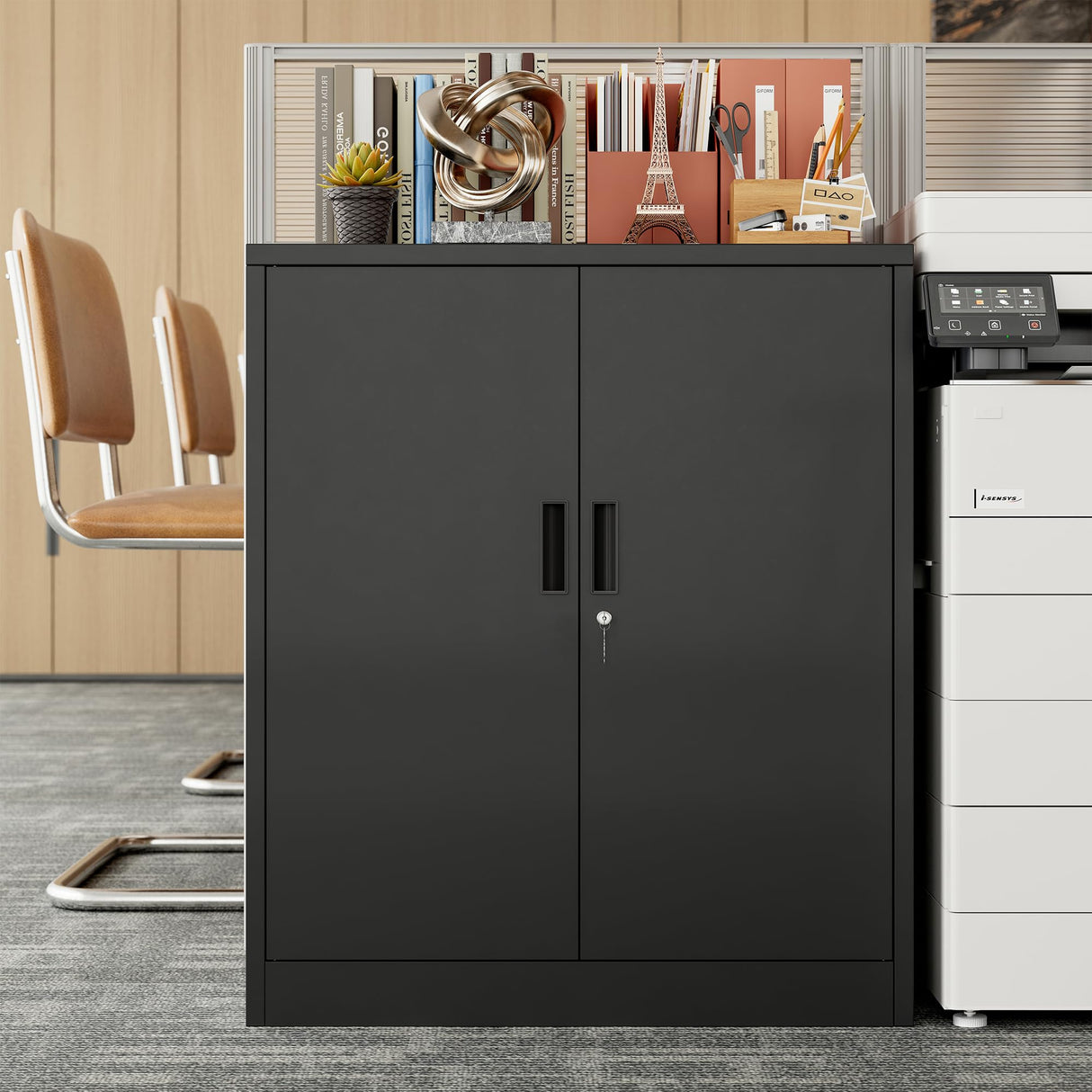 BESFUR Metal Garage Storage Cabinet 36"H, Steel Locking Cabinet with 2 Lockable Doors and 2 Adjustable Shelves easy to assemble for Home Office, Garage,School, Apartment, Warehouse, Utility Room,Black BESFUR