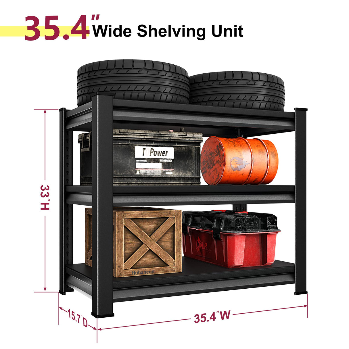 Huhaneon Garage Shelves Heavy Duty - 36''W 1,200Lbs Metal Adjustable Storage Shelving Rack Units for Warehouse Basement Pantry Kitchen 36" W x 16" D x 36" H 3 Tier Black Huhaneon