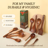 Wooden Spoons for Cooking - 10 Pcs Teak Wood Cookware Utensil Set with Smooth Finish - Non-Stick, Comfortable Grip - Durable, Heat Resistant Kitchen Utensils SOOMGYEOL SEOM