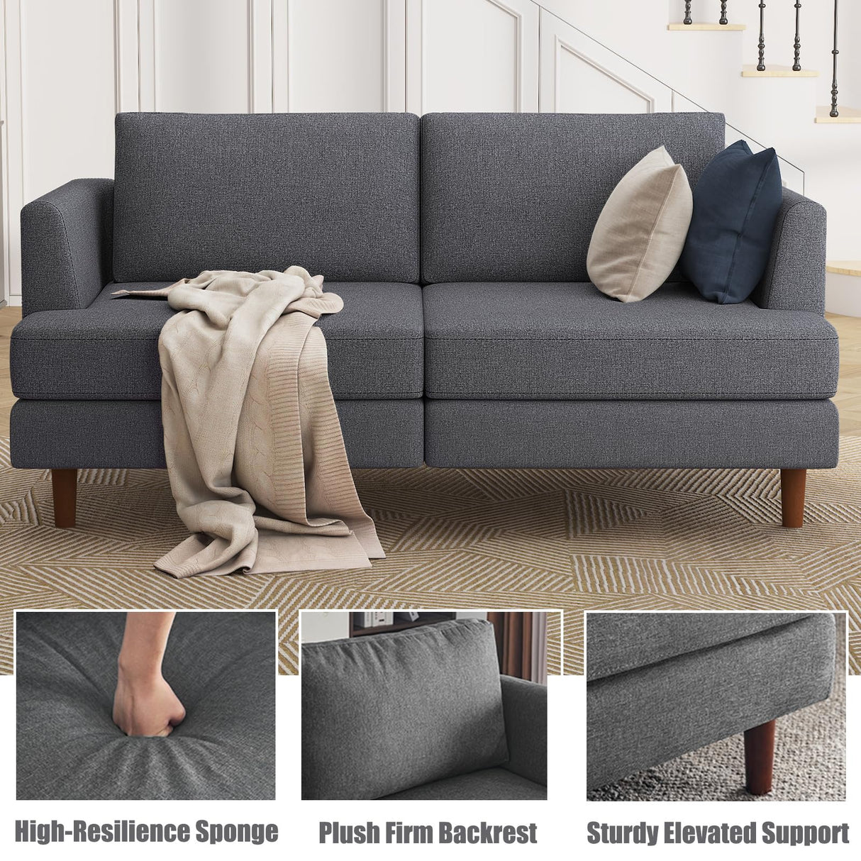 Furnimart 66" Wide Loveseat Sofa, Extra Spacious Seating, Deep Cloud Couch with Removable Cushions, Mid-Century Modern 2-Seater for Living Room & Small Spaces Furnimart